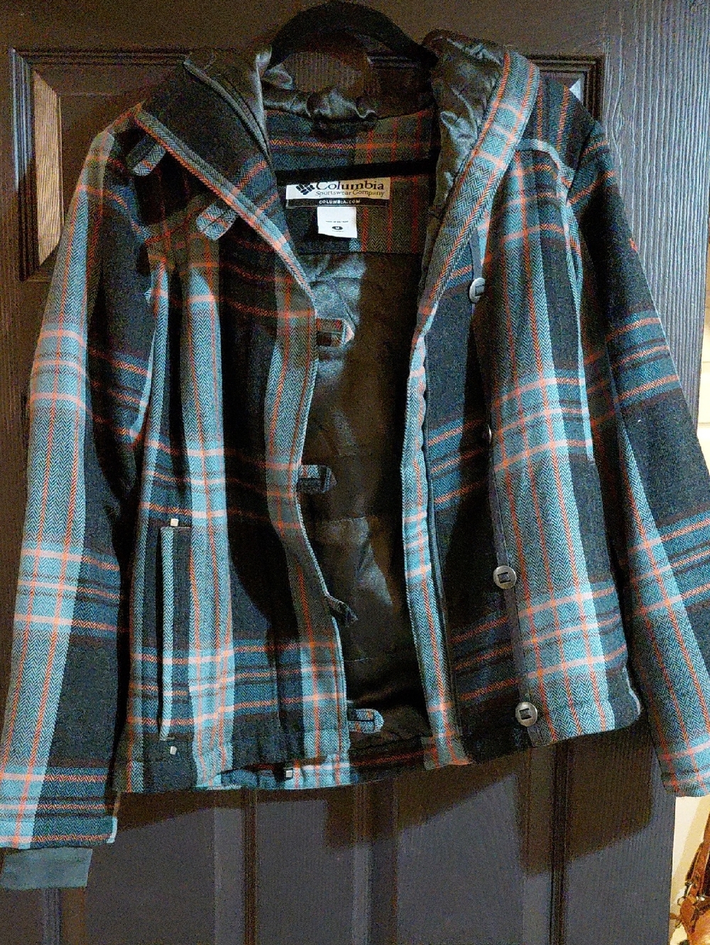 Columbia Teal & Rust Plaid Hooded Jacket